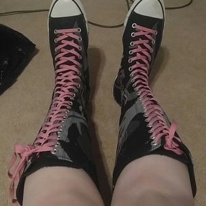 Pink and black converse, size 10